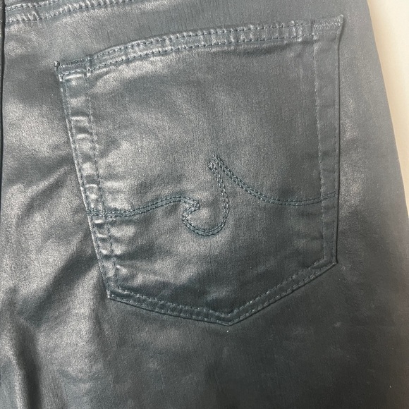AG Adriano Goldschmied The Farrah High Rise Skinny Teal Leatherette Jeans Sz 24R - Picture 8 of 13